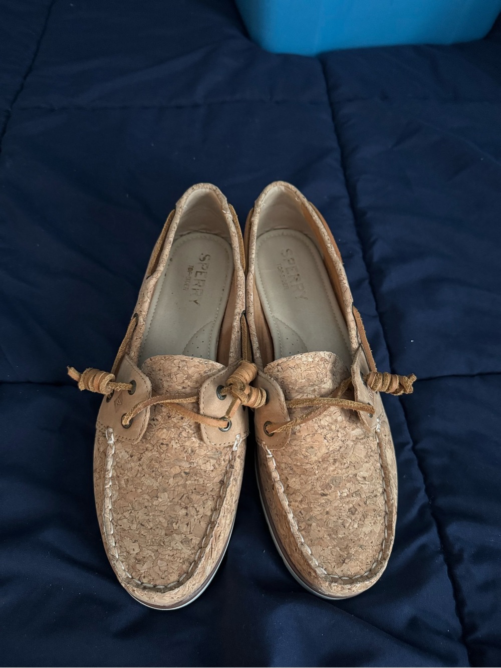 Sperry Cork-Textured Boat Shoes in Light Brown